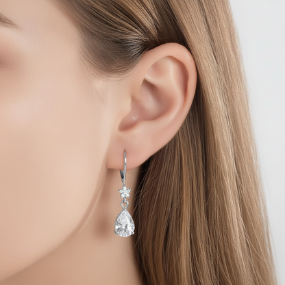 2 CT. Pear Cut Simulated Diamond Flower Drop Earrings in Sterling Silver