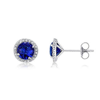 1 CT. Blue Simulated Sapphire Halo Stud Earrings in Sterling Silver