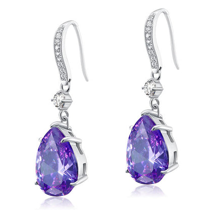 Boucles d'oreilles pendantes en argent sterling avec saphir synthétique violet taille poire de 4 carats