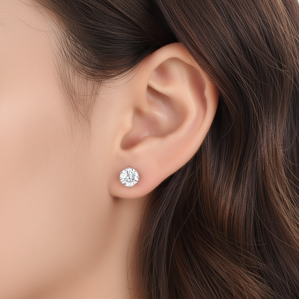 1 CT. Round Simulated Diamond Stud Earrings in Rose Gold Plated Sterling Silver