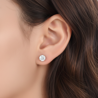 1 CT. Round Simulated Diamond Stud Earrings in Rose Gold Plated Sterling Silver