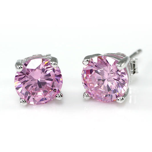 1 CT. Round Pink Simulated Diamond Stud Earrings in Sterling Silver