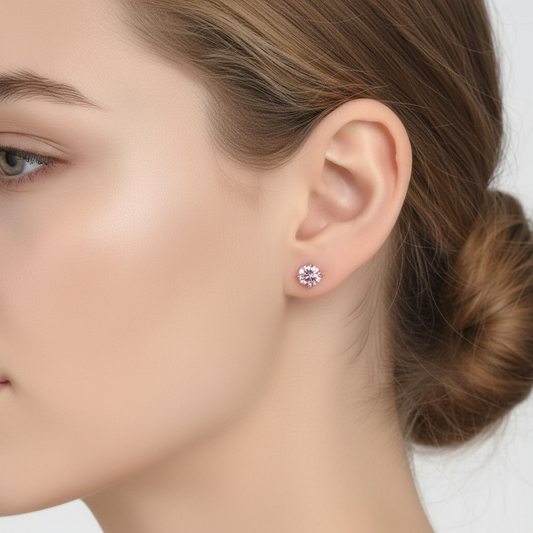 1 CT. Round Pink Simulated Diamond Stud Earrings in Sterling Silver