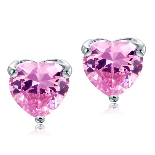 Boucles d'oreilles à tige en argent sterling avec diamants synthétiques roses taille cœur de 2 carats