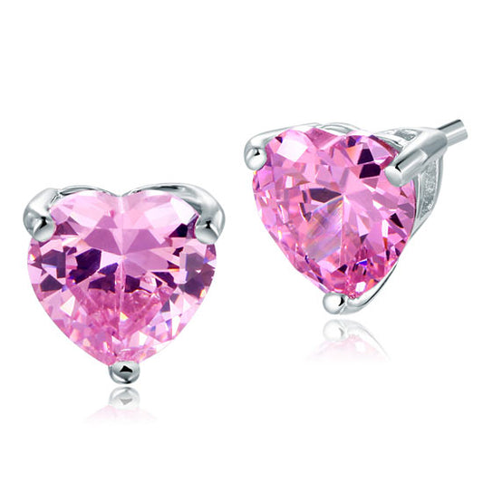 Boucles d'oreilles à tige en argent sterling avec diamants synthétiques roses taille cœur de 2 carats