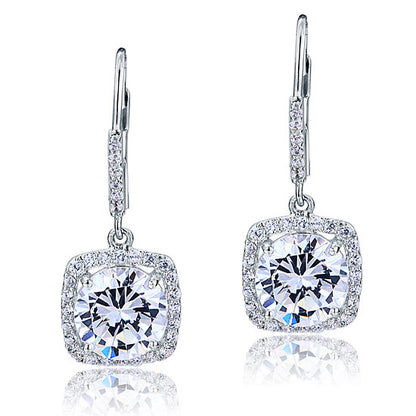 Boucles d'oreilles pendantes en argent sterling avec halo de diamants synthétiques ronds brillants de 2,5 carats