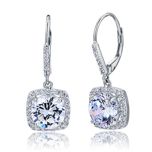 2.5 CT. Brilliant Round Simulated Diamond Halo Drop Earrings in Sterling Silver