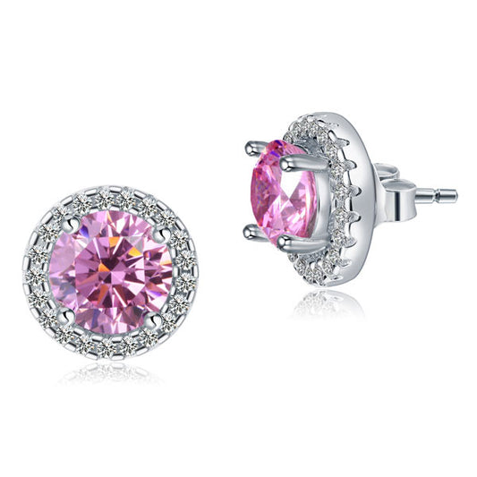 1.25 CT. Pink Simulated Diamond Removable Halo Stud Earrings in Sterling Silver