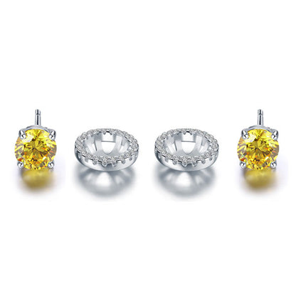 1.25 CT. Round Yellow Simulated Diamond Removable Halo Stud Earrings in Sterling Silver