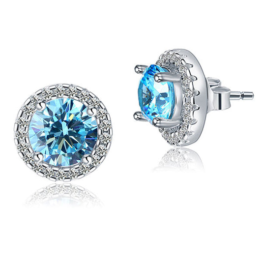 1.25 CT. Aqua Blue Simulated Diamond Removable Halo Stud Earrings in Sterling Silver