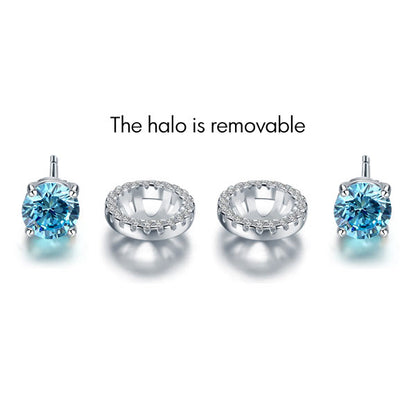 1.25 CT. Aqua Blue Simulated Diamond Removable Halo Stud Earrings in Sterling Silver