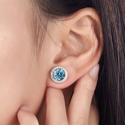 1.25 CT. Aqua Blue Simulated Diamond Removable Halo Stud Earrings in Sterling Silver