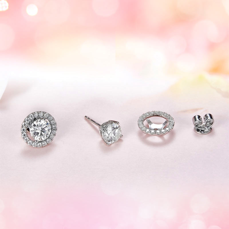 1 CT. Moissanite Diamond Removable Halo Stud Earrings in Sterling Silver