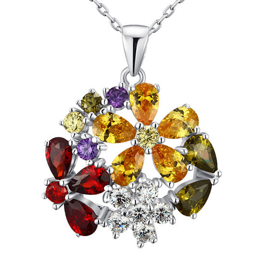 Collar con colgante de flor de topacio multicolor de 3,5 quilates en plata de ley.