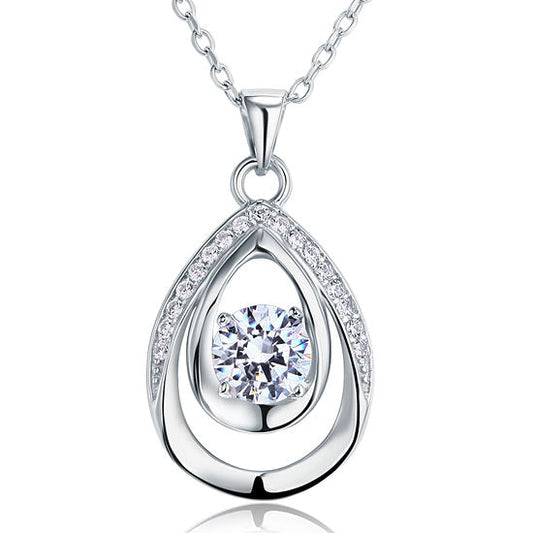 1 CT. Round Double Teardrop Pendant Necklace in Sterling Silver