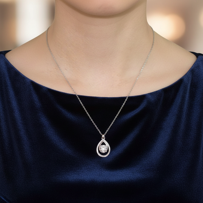 Collar con colgante de lágrima doble redonda de 1 quilate en plata de ley