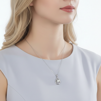 Collar con colgante de lágrima doble redonda de 1 quilate en plata de ley