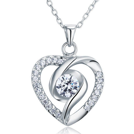 Simulated Diamond Heart Pendant Necklace in Sterling Silver