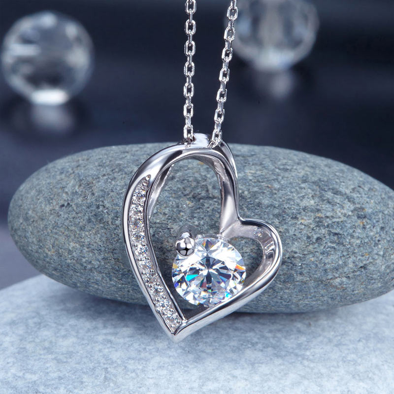 1 CT. Simulated Diamond Heart Pendant Necklace in Sterling Silver