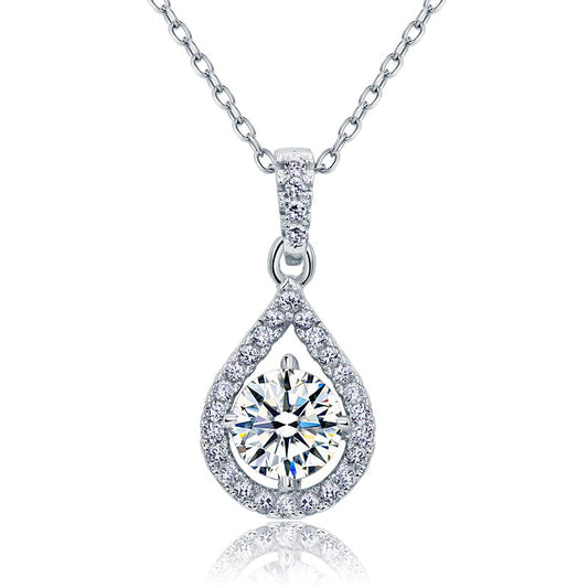 1 CT. Round Simulated Diamond Teardrop Pendant Necklace in Sterling Silver