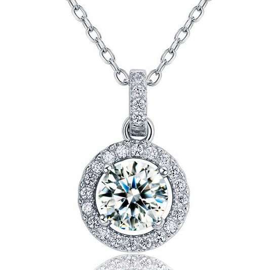 1 CT. Round Simulated Diamond Halo Pendant Necklace in Sterling Silver