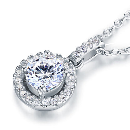 1 CT. Round Simulated Diamond Halo Pendant Necklace in Sterling Silver