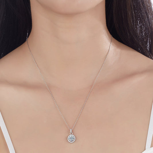 1 CT. Round Simulated Diamond Halo Pendant Necklace in Sterling Silver