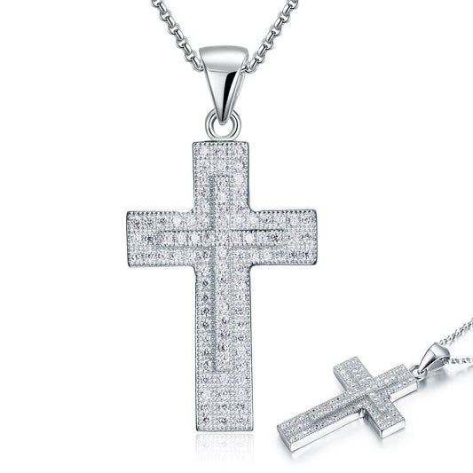 Collar con colgante de cruz de circonitas cúbicas con micropavé en plata de ley