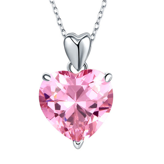 Collar con colgante de diamante simulado rosa de corte de corazón de 5 quilates en plata de ley.