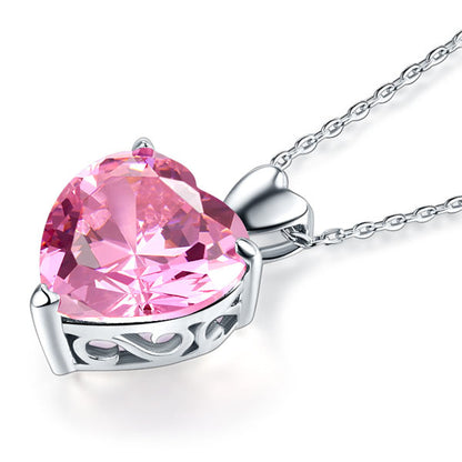 Collar con colgante de diamante simulado rosa de corte de corazón de 5 quilates en plata de ley.
