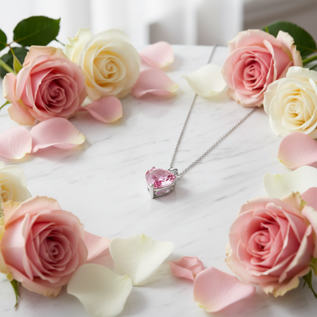 5 CT. Heart Cut Pink Simulated Diamond Pendant Necklace in Sterling Silver