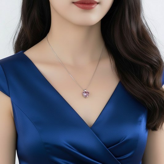 5 CT. Heart Cut Pink Simulated Diamond Pendant Necklace in Sterling Silver