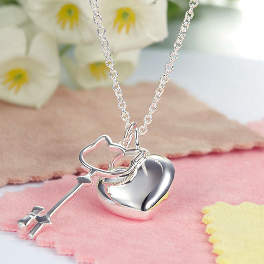 Collier avec pendentif clé en forme de cœur en argent sterling pour filles