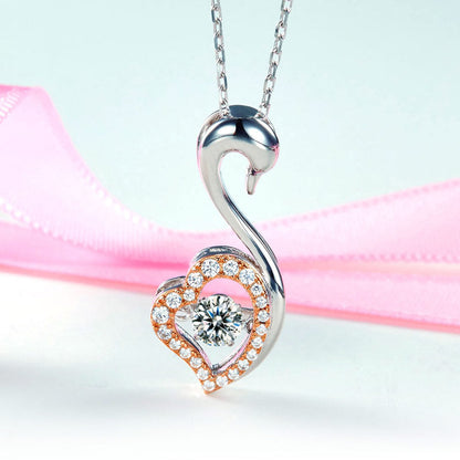 Swan Heart Dancing Stone Pendant Necklace