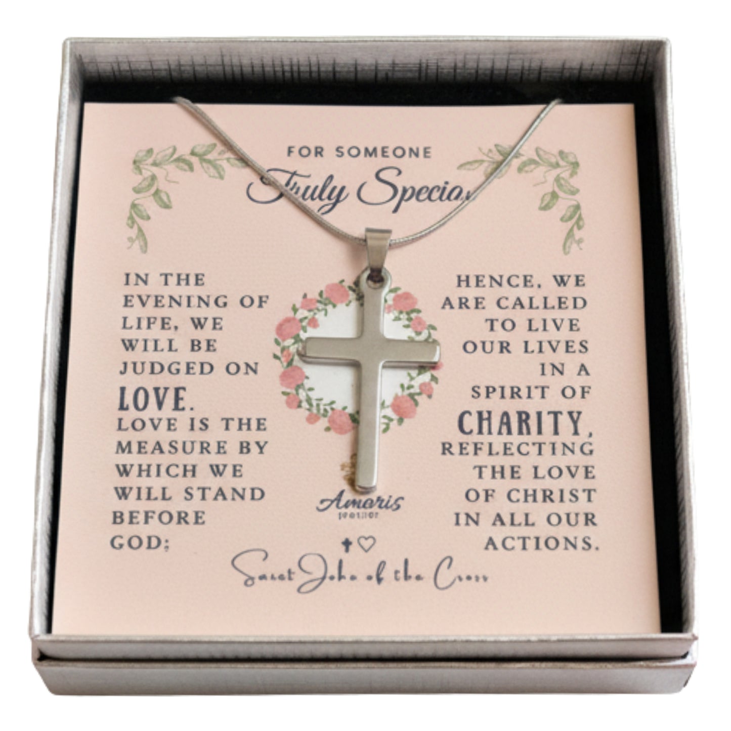 For Someone Truly Special: Saint John of the Cross Love Quote Cross Necklace