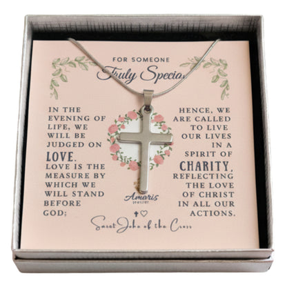 For Someone Truly Special: Saint John of the Cross Love Quote Cross Necklace