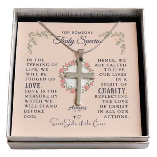 For Someone Truly Special: Saint John of the Cross Love Quote Cross Necklace