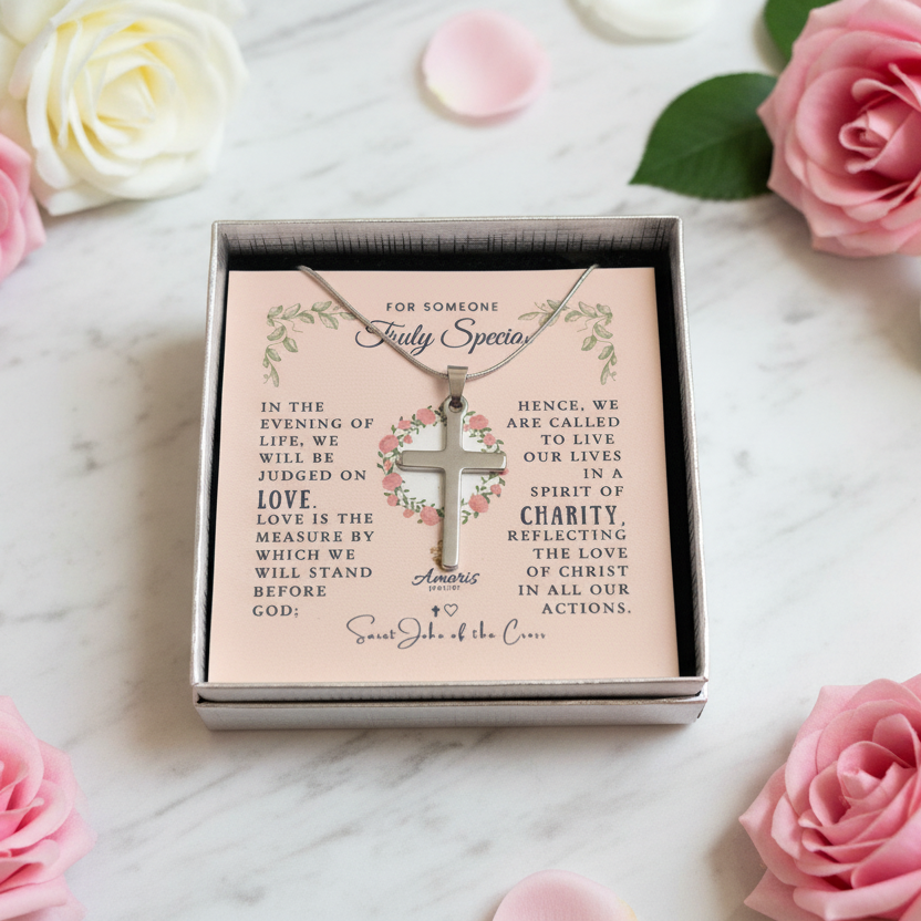 For Someone Truly Special: Saint John of the Cross Love Quote Cross Necklace