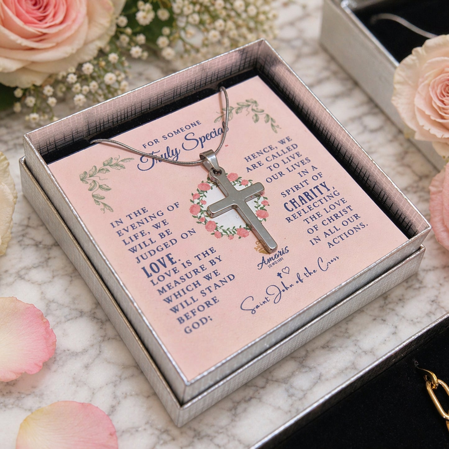 For Someone Truly Special: Saint John of the Cross Love Quote Cross Necklace