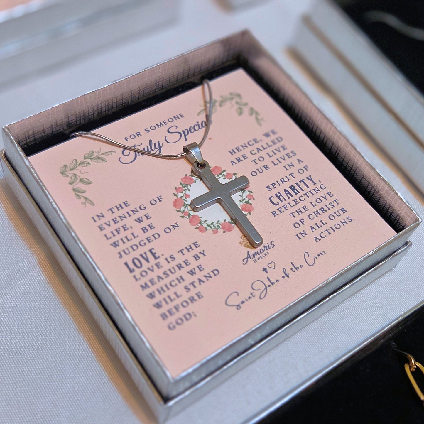 For Someone Truly Special: Saint John of the Cross Love Quote Cross Necklace