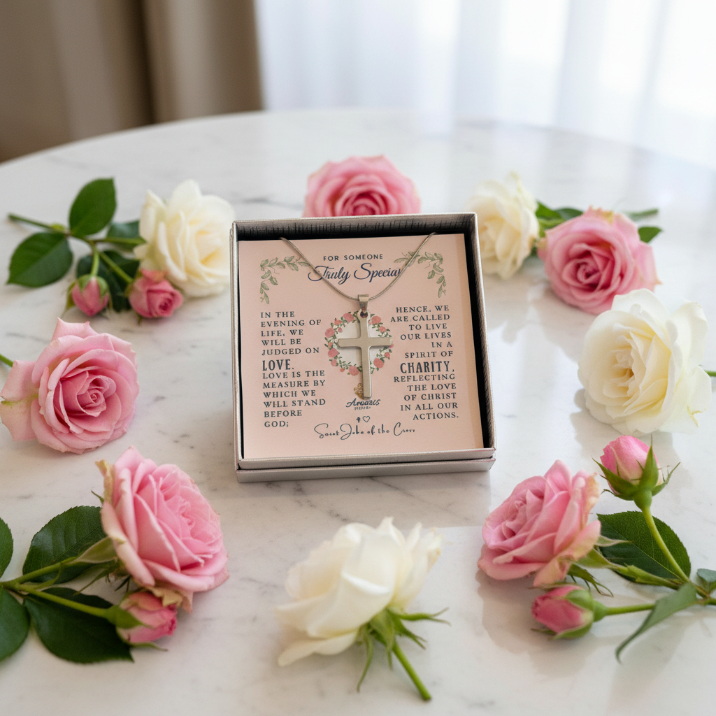 For Someone Truly Special: Saint John of the Cross Love Quote Cross Necklace