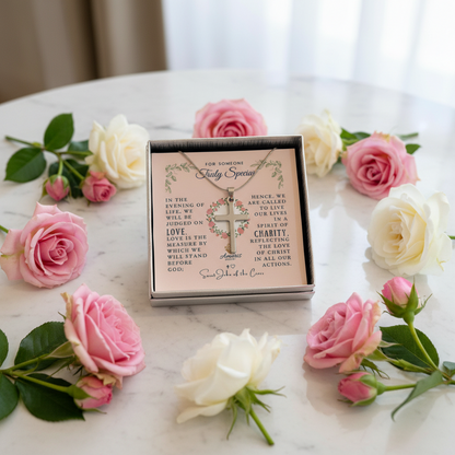 For Someone Truly Special: Saint John of the Cross Love Quote Cross Necklace