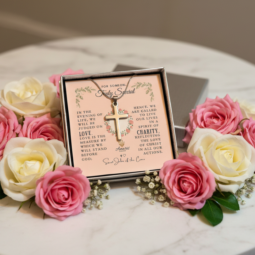 For Someone Truly Special: Saint John of the Cross Love Quote Cross Necklace