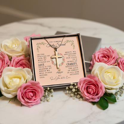 For Someone Truly Special: Saint John of the Cross Love Quote Cross Necklace