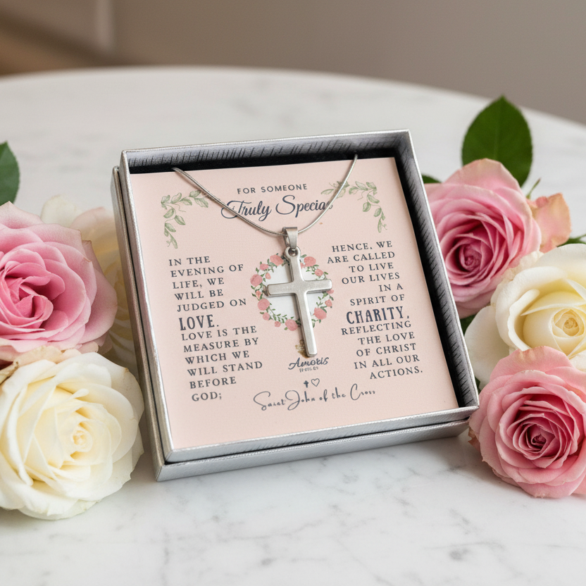 For Someone Truly Special: Saint John of the Cross Love Quote Cross Necklace