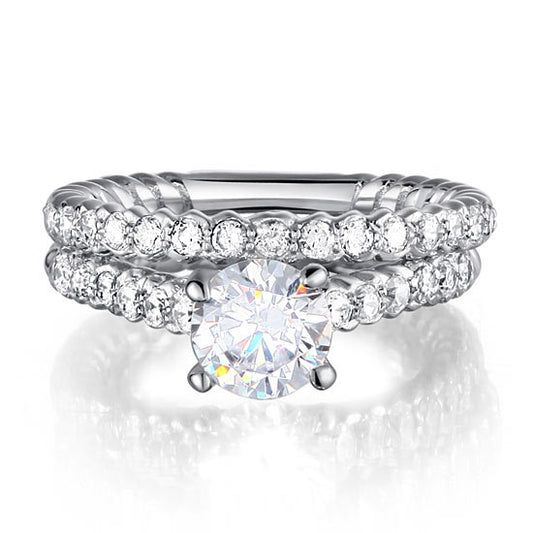 1 CT. Simulated Diamond Semi Eternity Rope Bridal Set in Sterling Silver