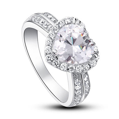 2 CT. Heart Cut Simulated Diamond Halo Ring in Sterling Silver