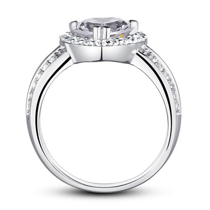 2 CT. Heart Cut Simulated Diamond Halo Ring in Sterling Silver