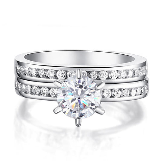 1 CT. Round Cut Simulated Diamond Channel Bridal Set in Sterling Silver