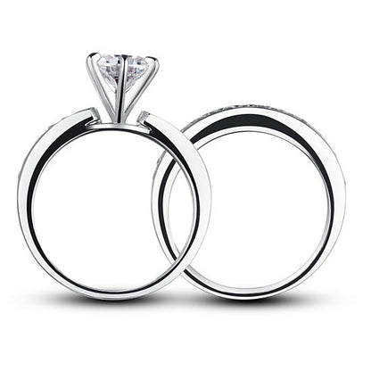 1 CT. Round Cut Simulated Diamond Channel Bridal Set in Sterling Silver